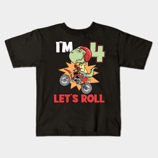 Fourth 4th Birthday T-Rex Dinosaur Motocross Kids T-Shirt